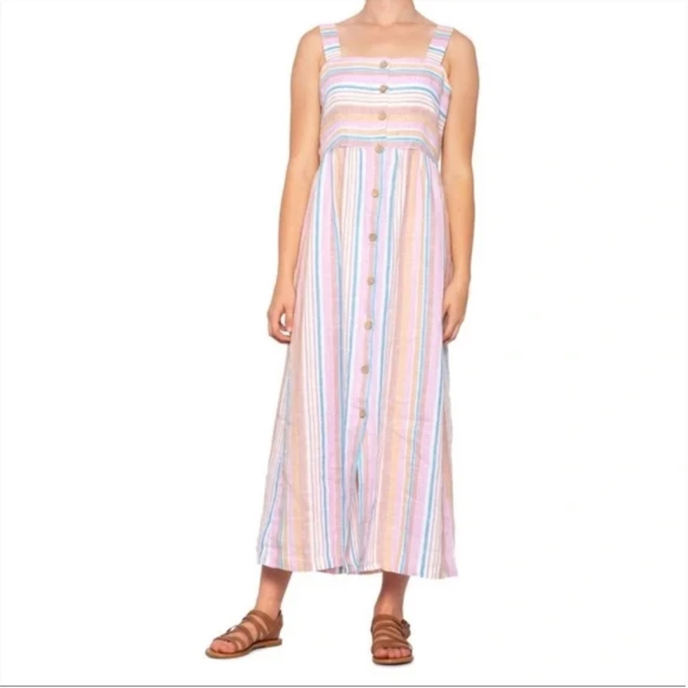 C&C California Stripe Linen Button Front Sleevele… - image 7